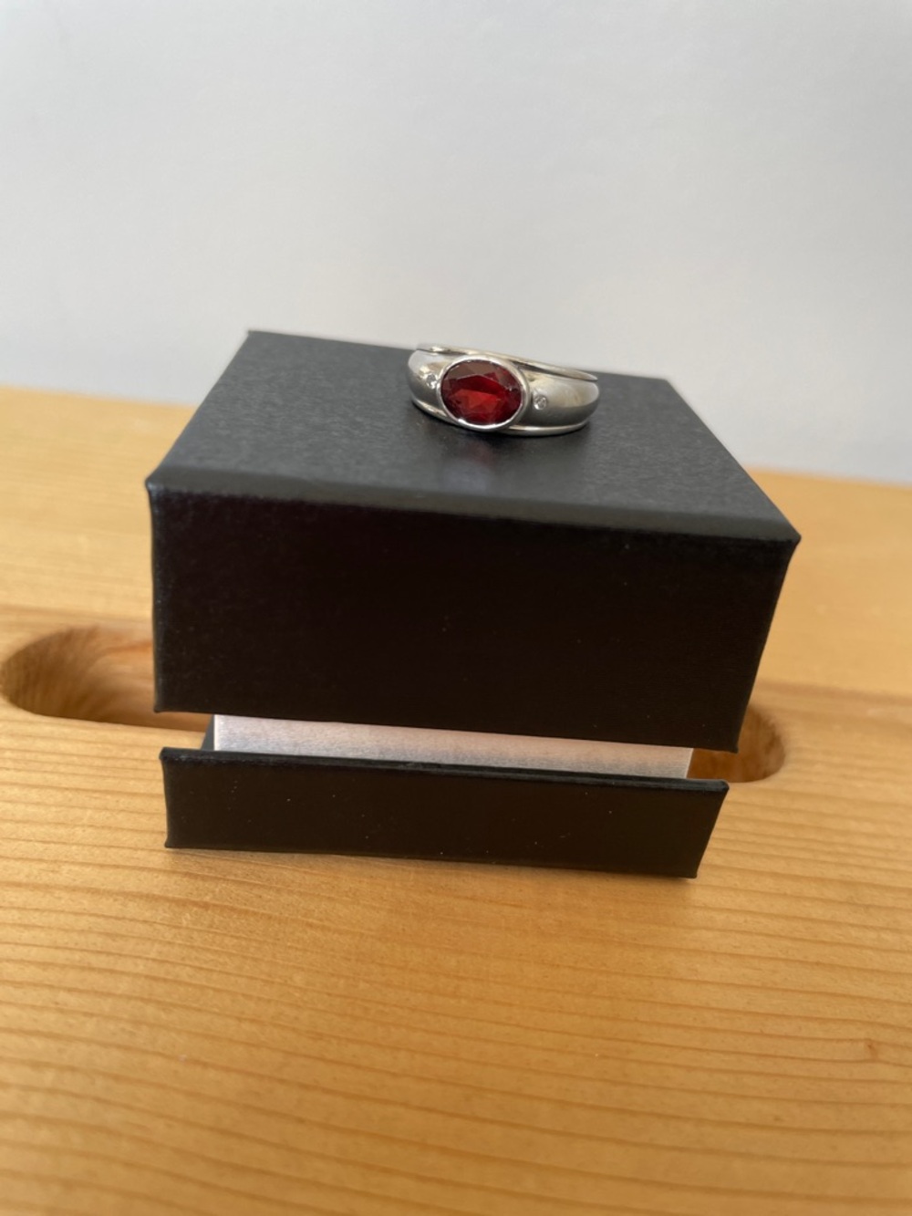 Sterling Silver Ring with Red Oval Gemstone